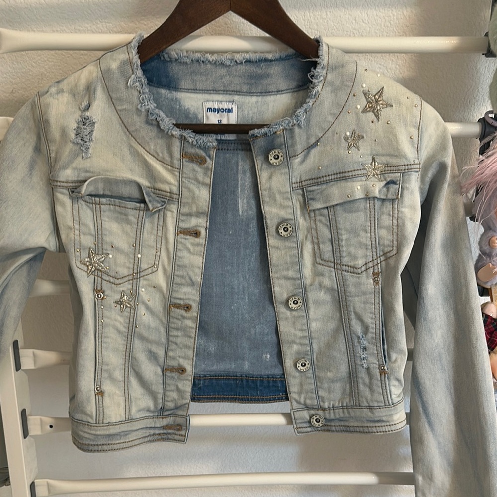 Light Blue Denim Jacket with Star Embellishments